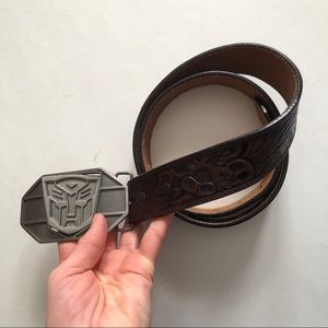 Tooled Leather Belt with Transformers Buckle